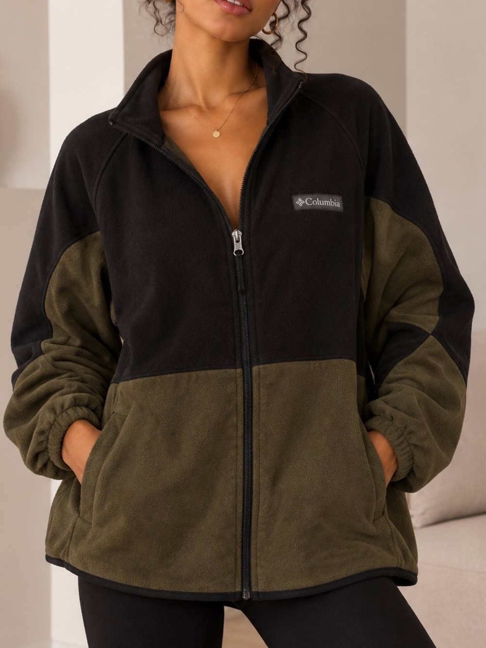 Columbia Women's Black & Olive Colorblock Fleece Jacket